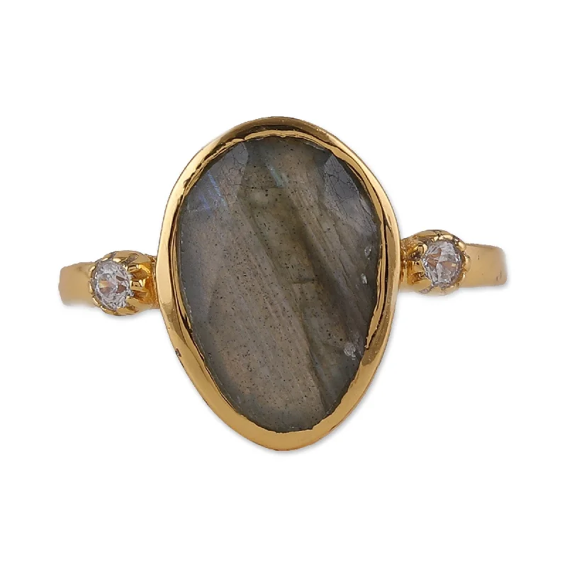 Novica Handmade Evening Light Gold-Plated Labradorite Cocktail Ring