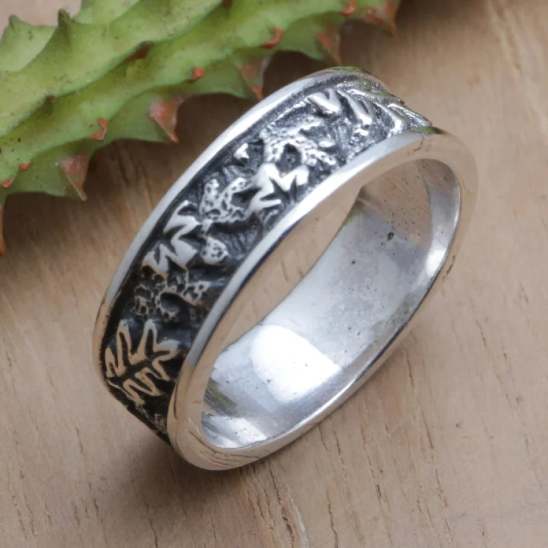 Novica Handmade Monstera Caresses Sterling Silver Band Ring