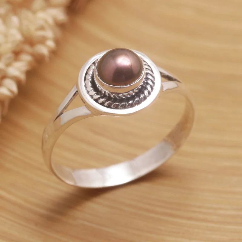 Novica Handmade Perfect Shield Cultured Pearl Single-Stone Ring