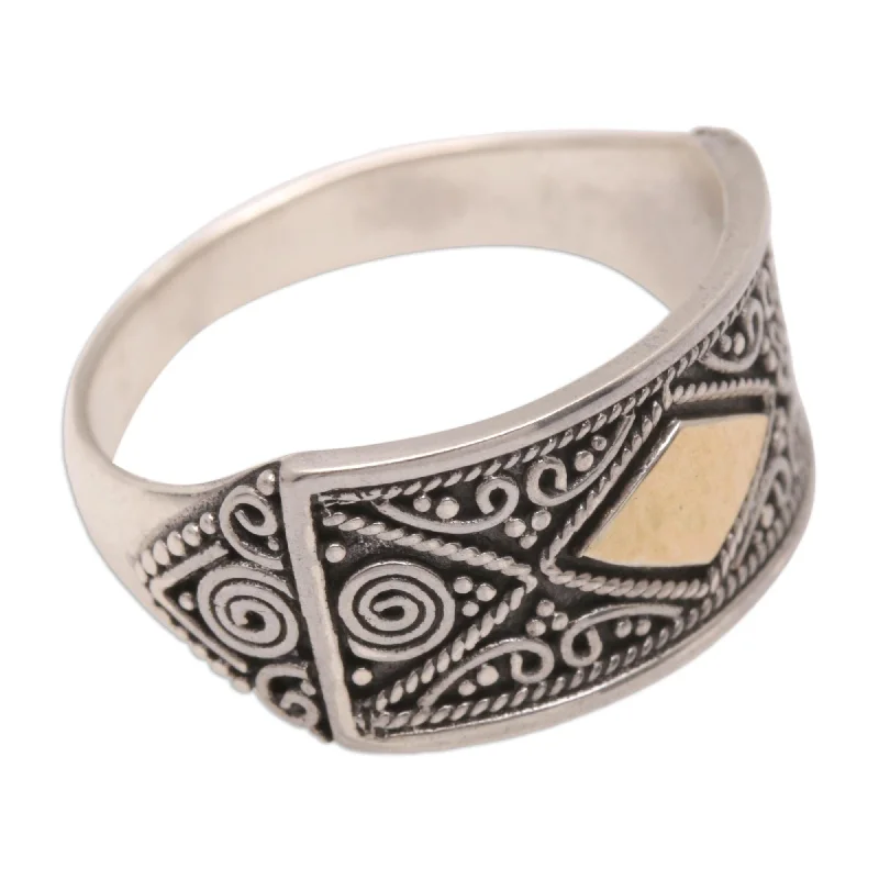 Novica Handmade Royal Rhombus Gold-Accented Domed Ring