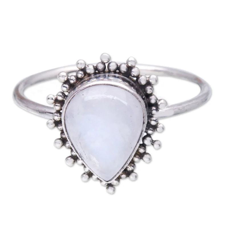 Novica Handmade Teardrop Moon Rainbow Moonstone Cocktail Ring