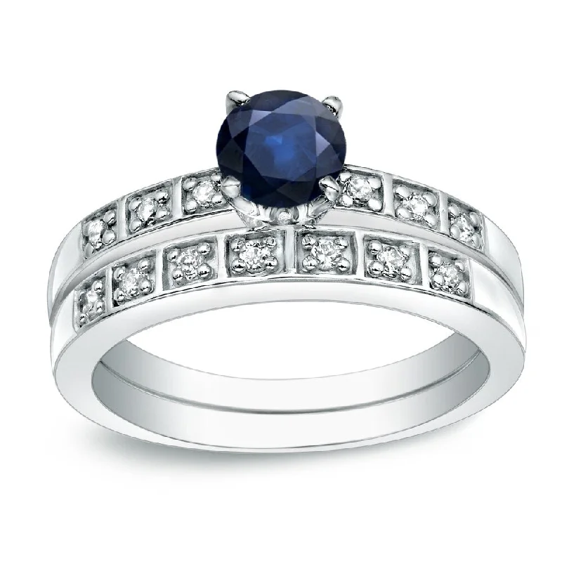 Platinum 4/5ct Sapphire and 1/5ct TDW Diamond Engagement Ring Set by Auriya