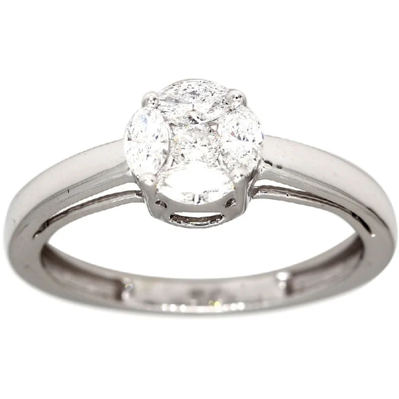 Pompeii3 10k White Gold 1 .50ct TDW Marquise Round Shape Diamond Solitaire Engagement Ring IGI Certified