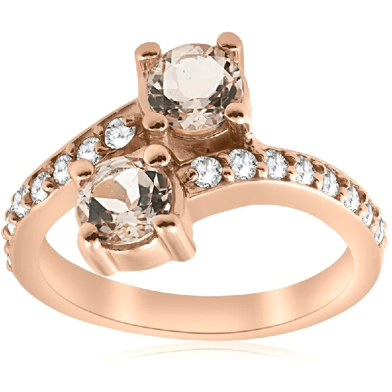 Pompeii3 14K Rose Gold 1 1/2 ct TDW Diamond Two Stone Morganite Engagement Ring - White