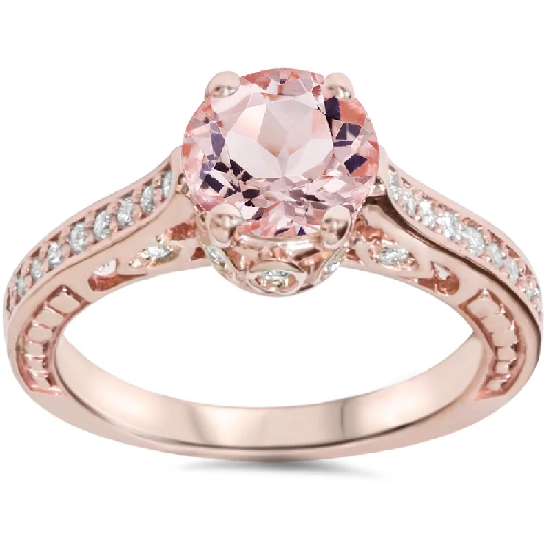 Pompeii3 14k Rose Gold 1/4 ct. TDW Diamond and Peach Morganite Engagement Ring (I-J, I2-I3)