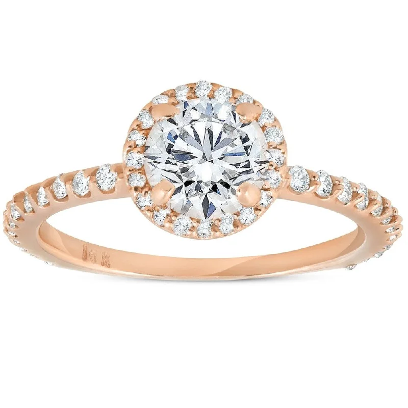 Pompeii3 14K Rose Gold 1 ct TDW Diamond Engagement Halo Ring - White