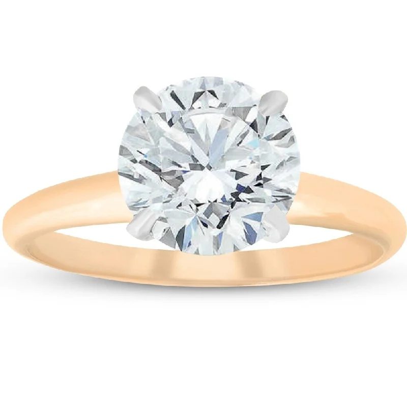 Pompeii3 14k Yellow Gold 2.01ct Round Brilliant Cut Diamond Solitaire Engagement Ring Clarity Enhanced (I-J/SI1-SI2)