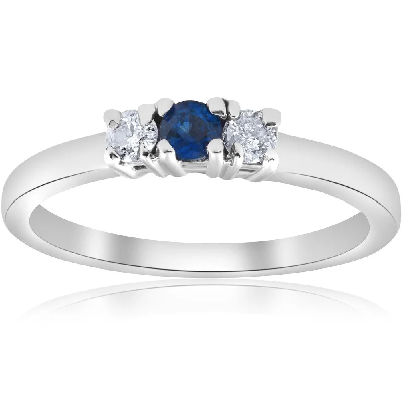 Pompeii3 Diamond 14k White Gold 1/4 ct TDW Blue Sapphire & Diamond Engagement Three Stone Ring