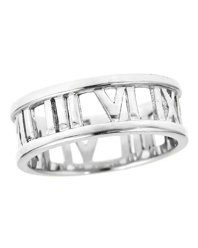 Roman Numeral Band Ring in Sterling Silver