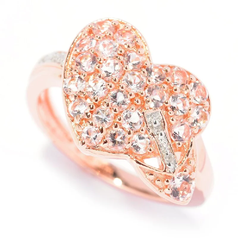 Rose Gold over Silver Morganite and Diamond Accent Heart Ring