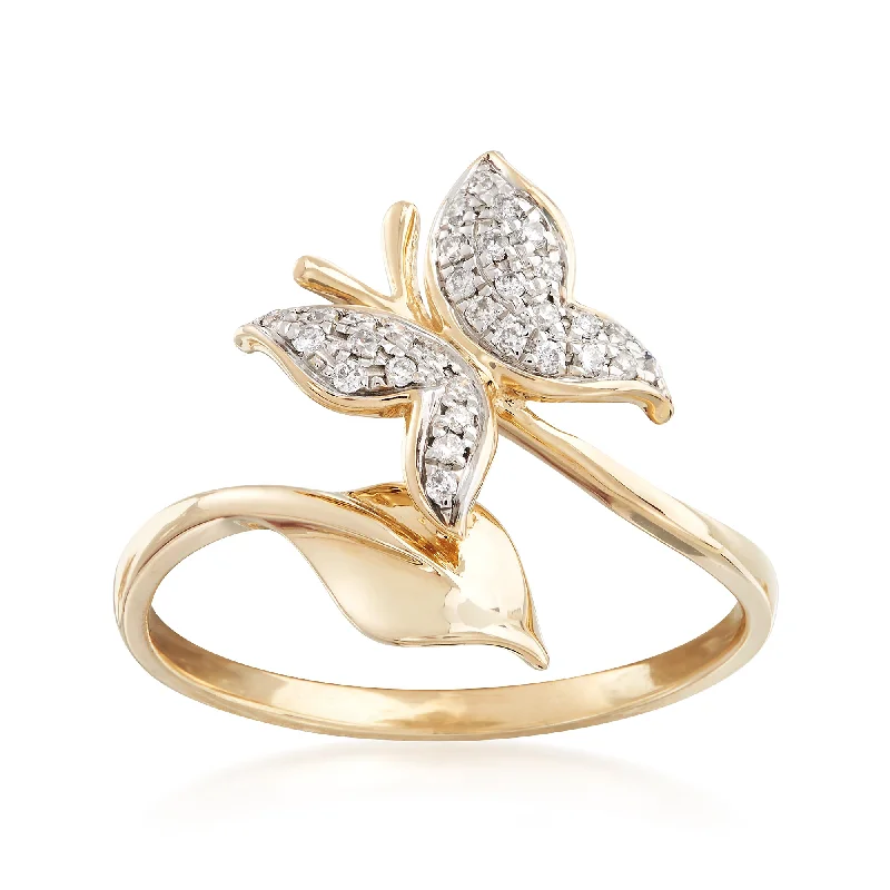 Ross-Simons Diamond Butterfly Ring in 14kt Yellow Gold