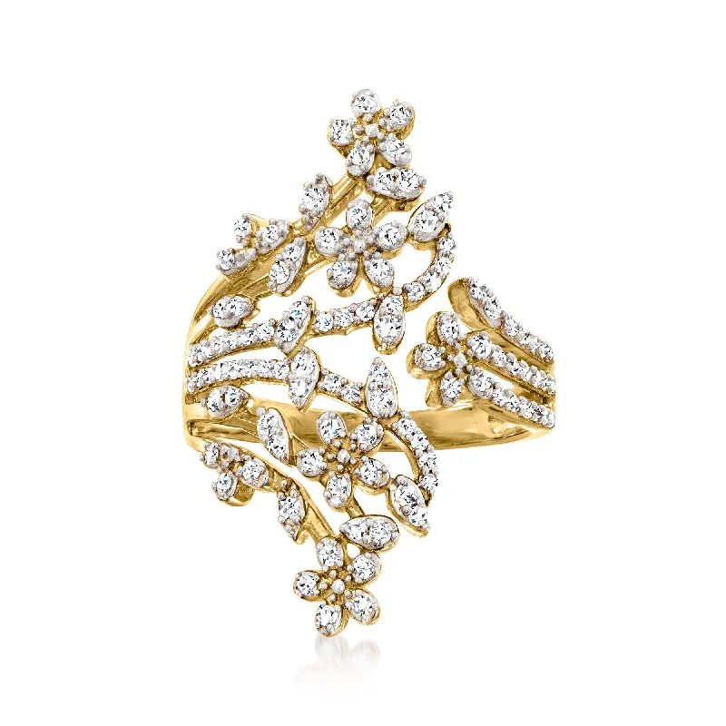 Ross-Simons Diamond Flower Bypass Ring in 18kt Gold Over Sterling