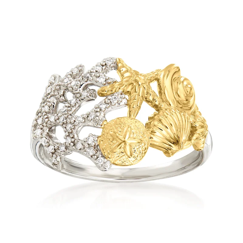 Ross-Simons Diamond Sea Life Ring in Sterling Silver and 18kt Gold Over Sterling