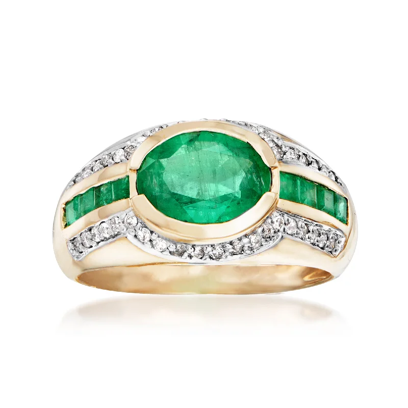 Ross-Simons Emerald and . Diamond Ring in 14kt Yellow Gold