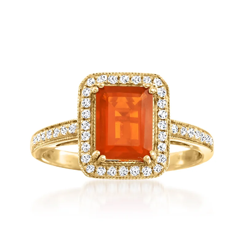 Ross-Simons Fire Opal and Diamond Ring in 14kt Yellow Gold