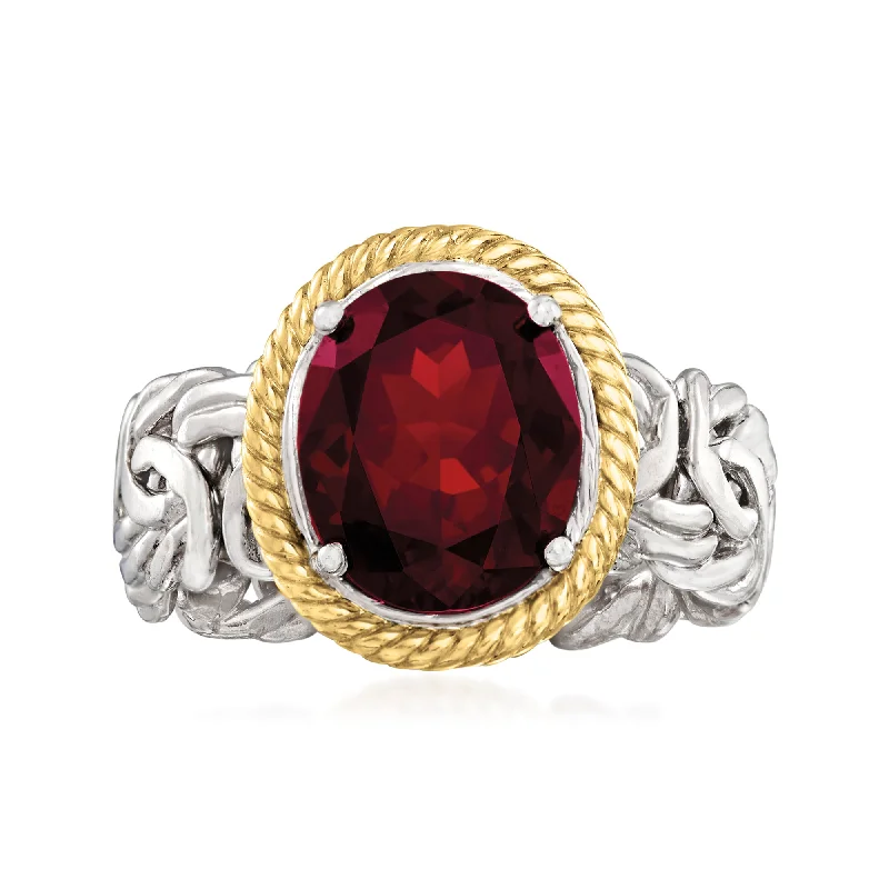 Ross-Simons Garnet Byzantine Ring in Sterling Silver and 14kt Yellow Gold