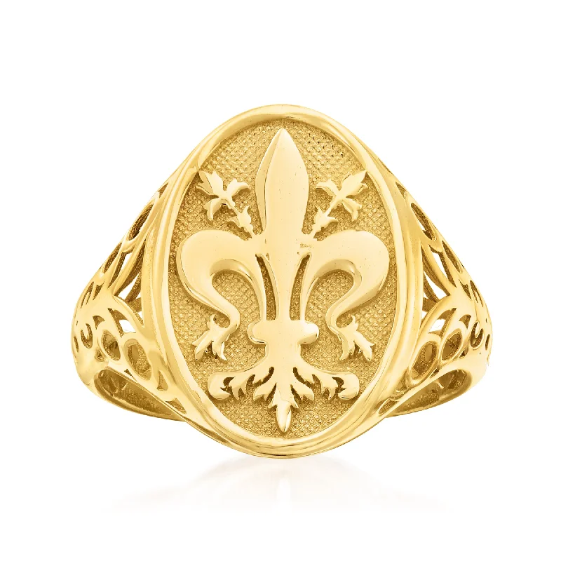 Ross-Simons Italian 14kt Yellow Gold Fleur-De-Lis Signet Ring