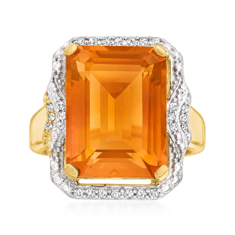 Ross-Simons Madeira Citrine and . Diamond Ring in 18kt Gold Over Sterling