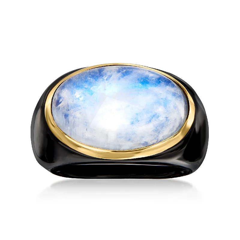 Ross-Simons Moonstone and Black Agate Ring With 14kt Yellow Gold