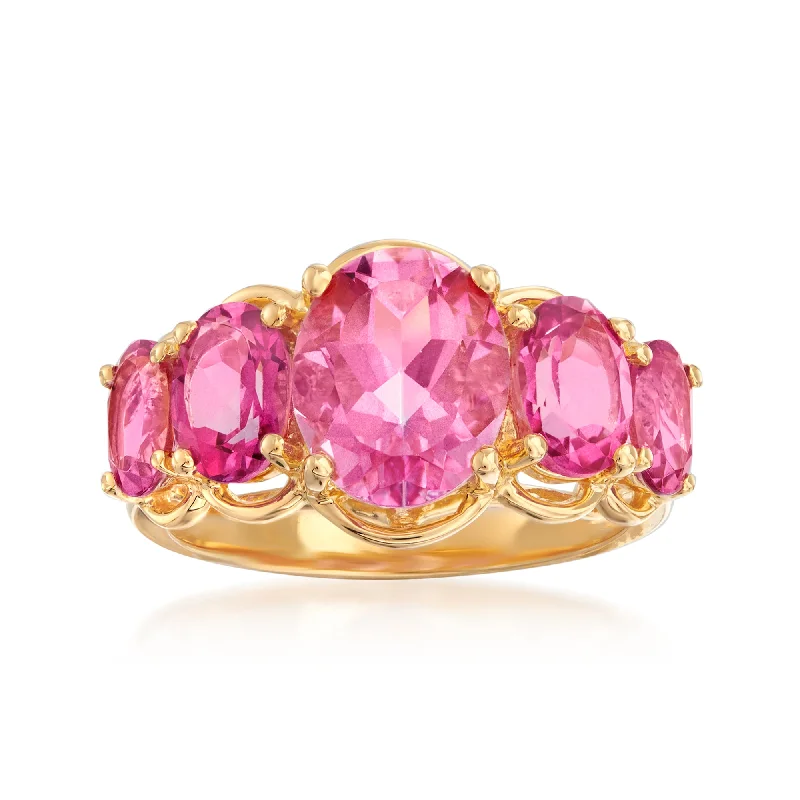 Ross-Simons Pink Topaz 5-Stone Ring in 18kt Gold Over Sterling