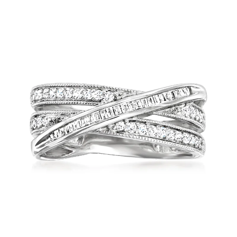 Ross-Simons Round and Baguette Diamond Crisscross Highway Ring in Sterling Silver