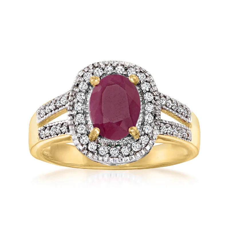 Ross-Simons Ruby and . Diamond Halo Ring in 18kt Gold Over Sterling