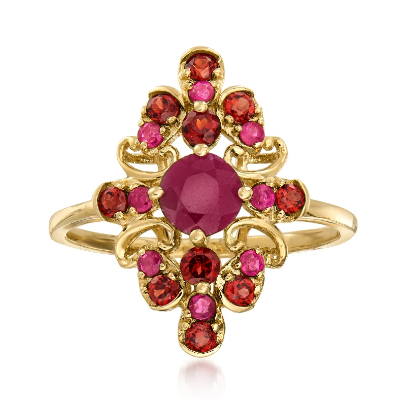 Ross-Simons Ruby and . Garnet Ring in 14kt Yellow Gold