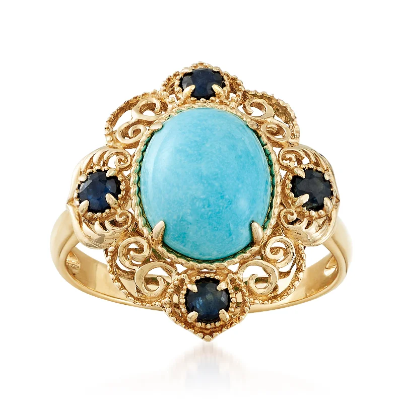 Ross-Simons Turquoise and Sapphire Ring in 14kt Yellow Gold