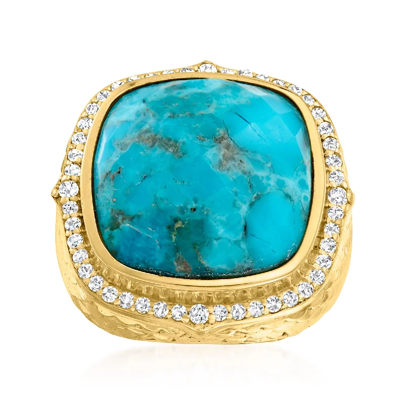 Ross-Simons Turquoise and White Zircon in 18kt Gold Over Sterling