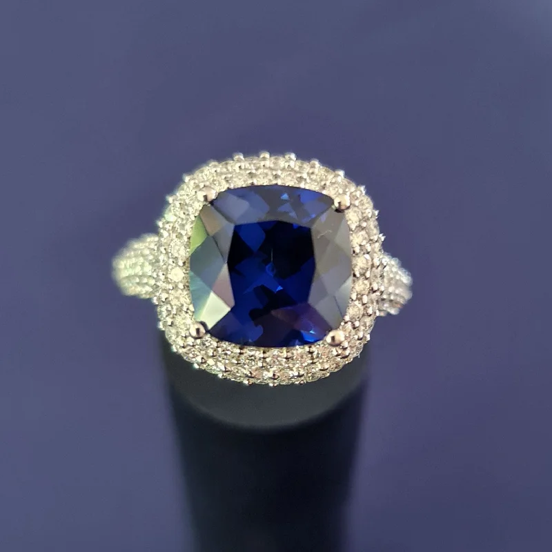 Shir - 6.50 carat Cushion sapphire ring with 1.43 carat natural diamonds