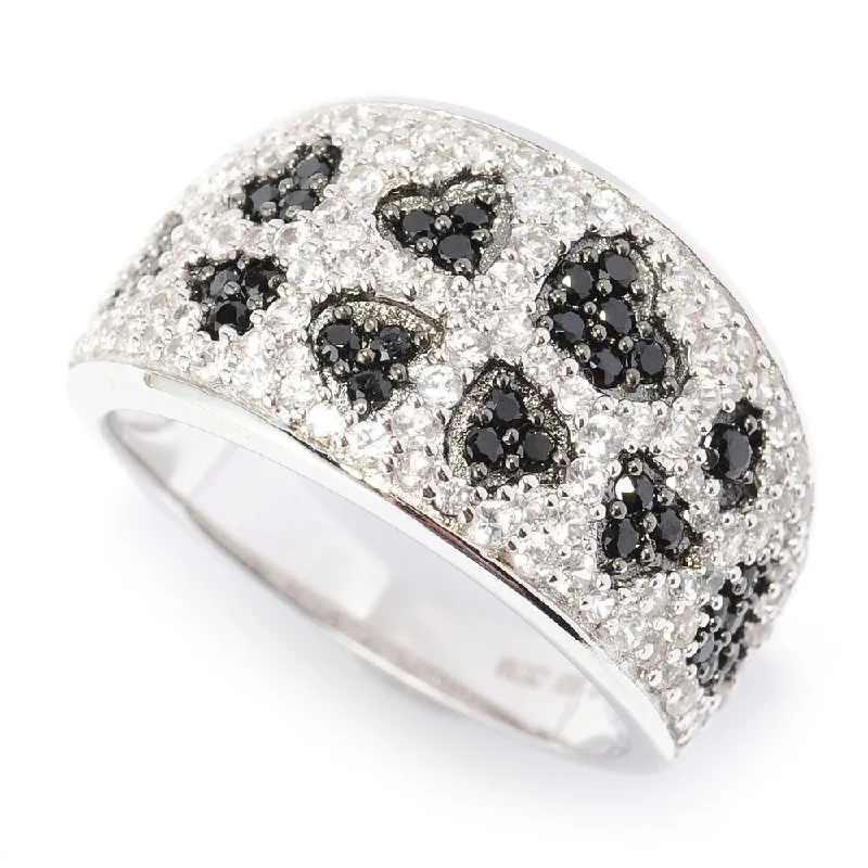 Sterling Silver 1.25ctw Black Spinel/ White Zircon Heart Band Ring