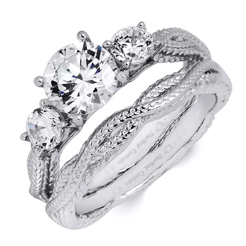 Sterling Silver 1.60ct Round Cut S-Curve Wedding Bridal Ring Set