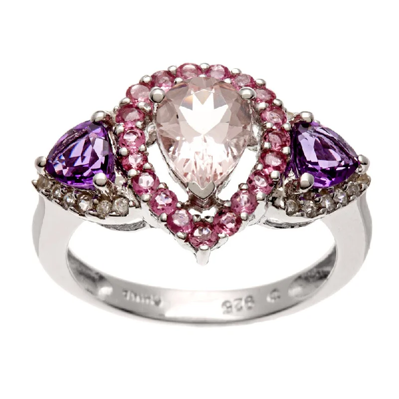 Sterling Silver 2ct TGW Morganite and White Zircon Ring