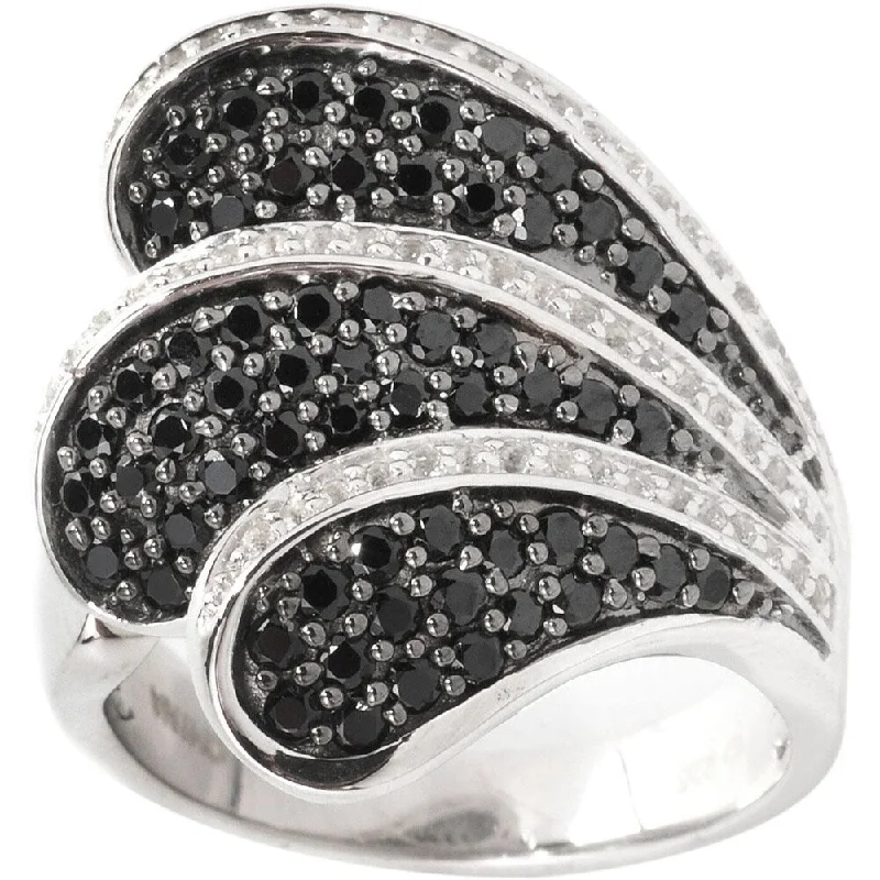 Sterling Silver Black Spinel White Topaz Wave Ring