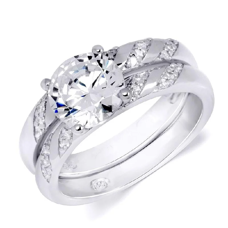 Sterling Silver Brilliant Round Cut Cubic Zirconia Bridal Ring Set