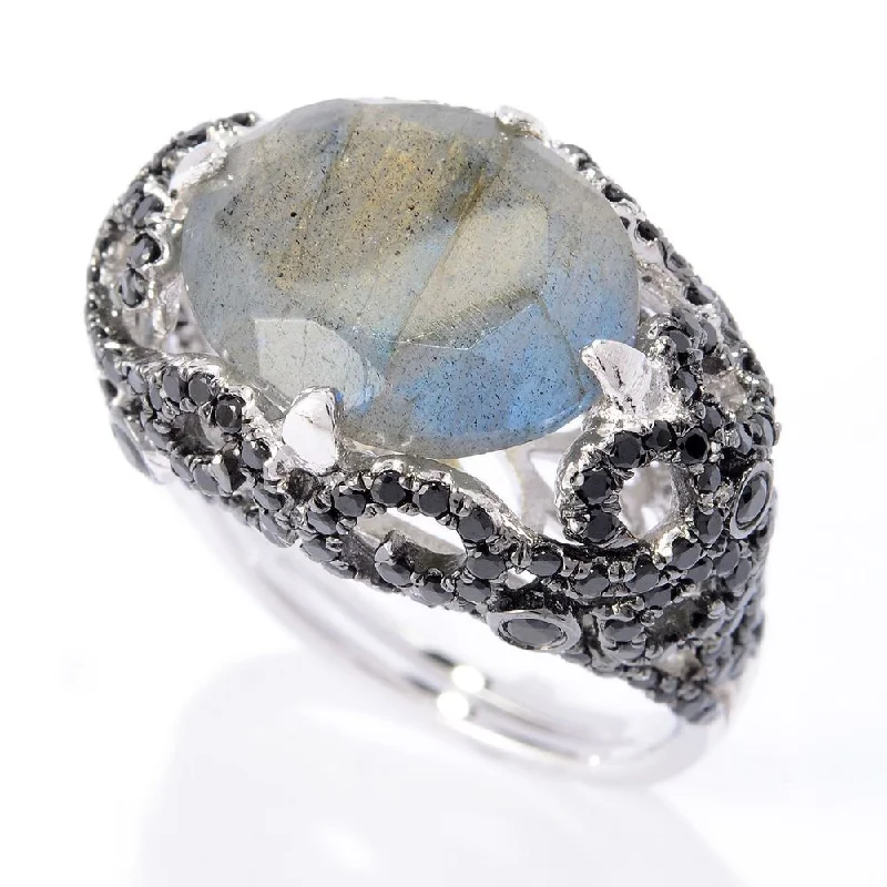 Sterling Silver Labradorite and Black Spinel Ring