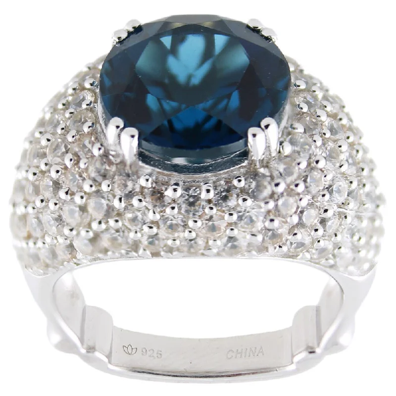 Sterling Silver London Blue Topaz and White Zircon Ring