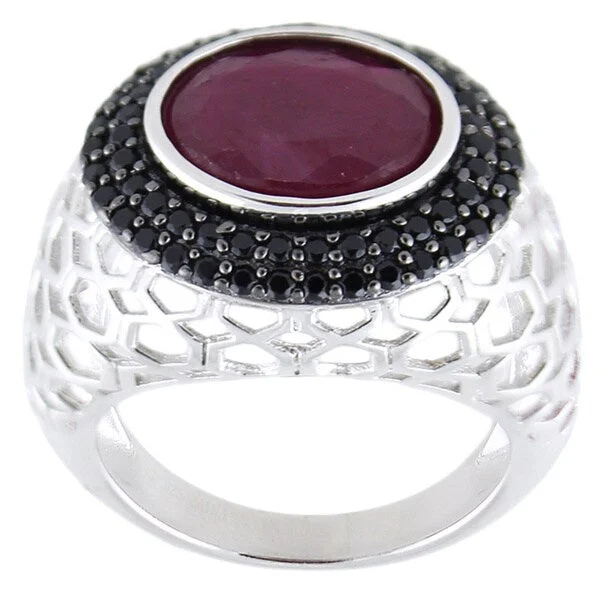 Sterling Silver Oval Madurai Ruby Black Spinel Ring