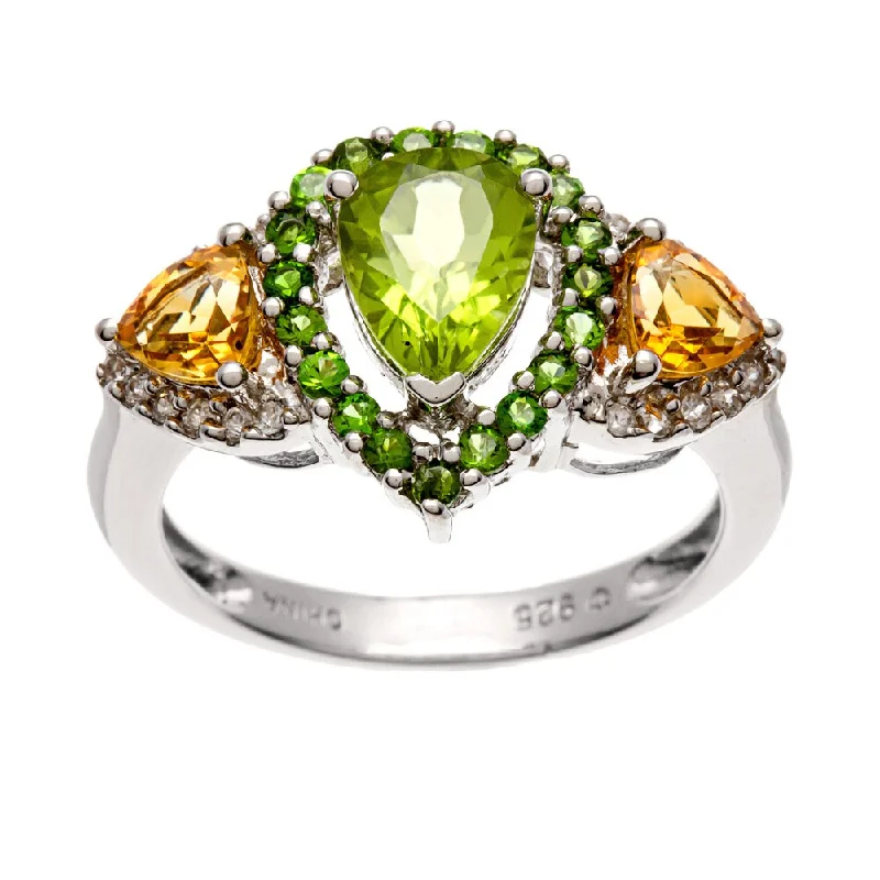 Sterling Silver Peridot, Chrome Diopside, Zircon Ring