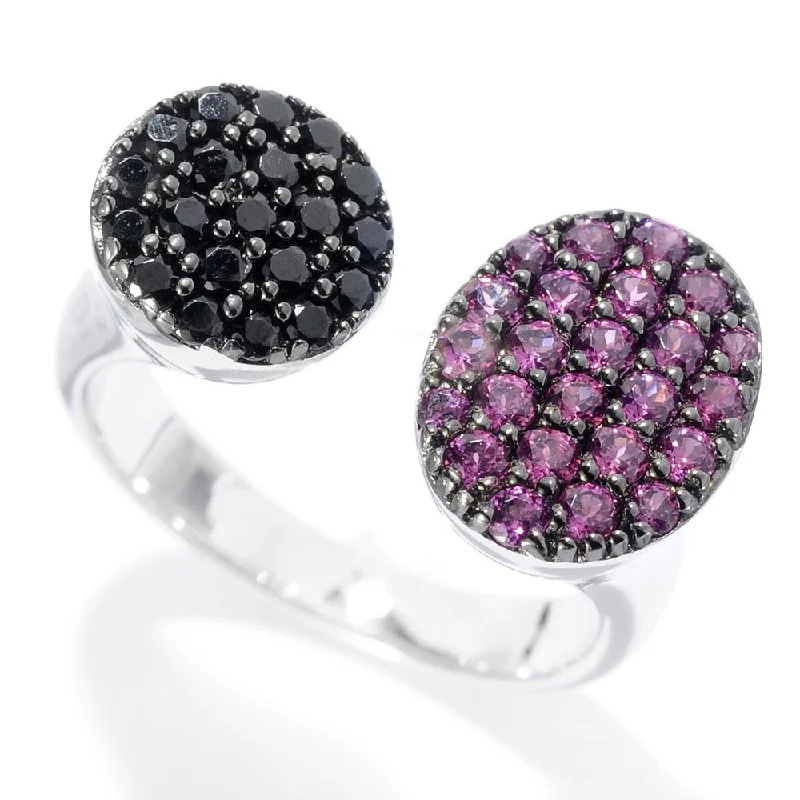 Sterling Silver Rhodolite Black Spinel Bypass Ring - White