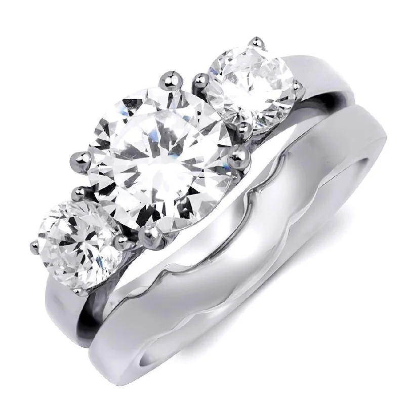 Womens Delicate 3-Stone Ring Classic 3.0 CT Bridal Set Sterling Silver