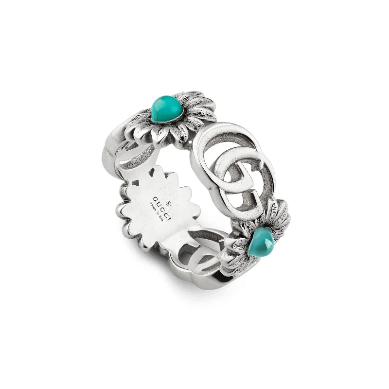 Double G Flower Ring with Mother of Pearl and Blue Topaz (Size 12)