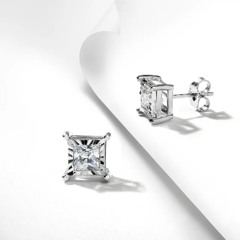 1/20ct - 3/4ct TDW Princess Cut Diamond Solitaire Stud Earrings in Silver by De Couer