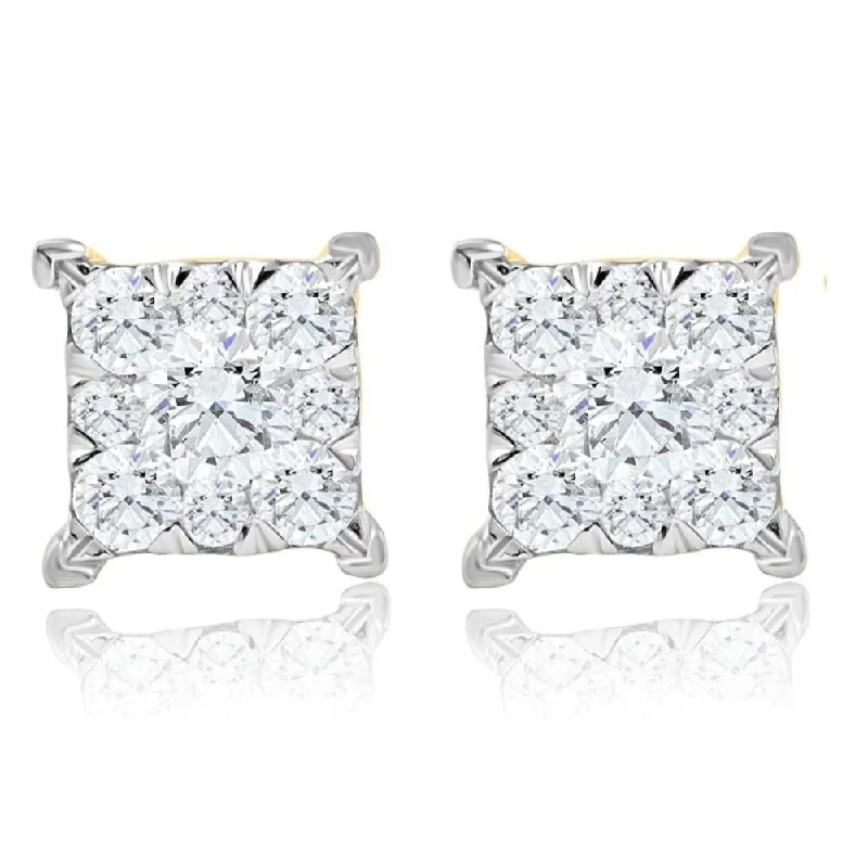 1/2Ct Diamond Princess Cut Square Round Cut Lab Grown Diamond Earrings Gold