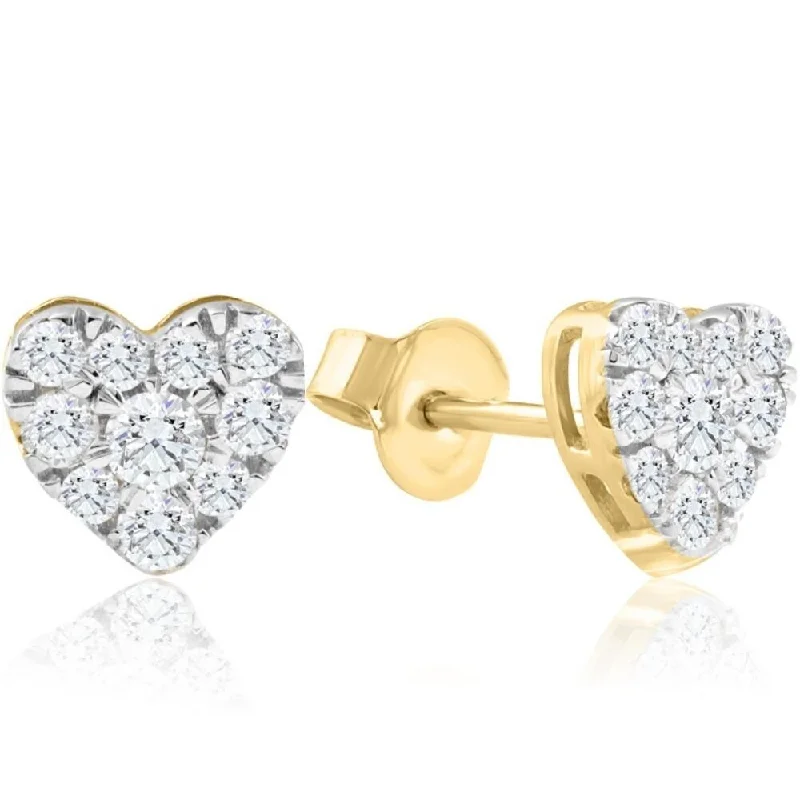 1/2Ct Heart Shape Diamond Studs Yellow Gold Lab Grown 7mm Women's Earrings