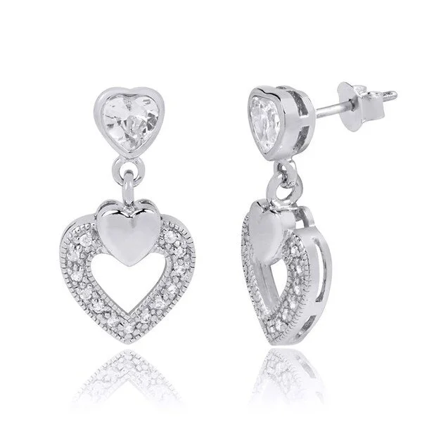 1.50 Ct Heart Shape Dangle Earrings Real Solid Sterling Silver