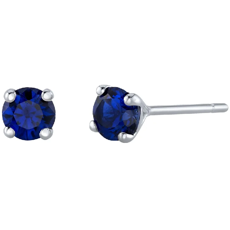 14k Gold 4mm Round Blue Sapphire Solitaire Stud Earrings