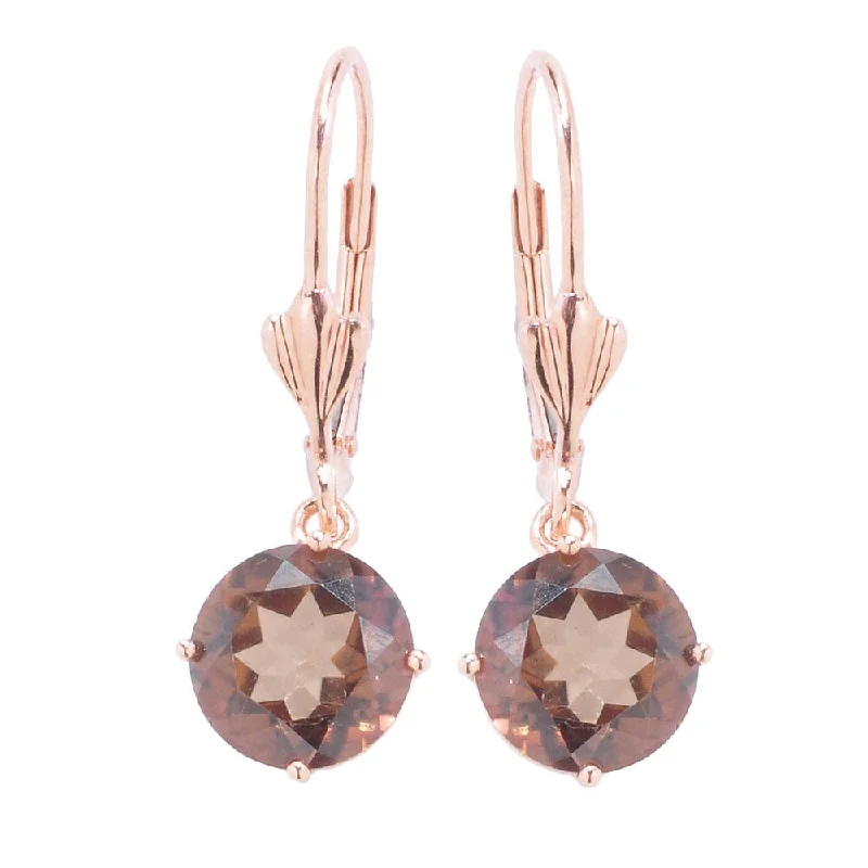 14k Rose Gold 4 7/8ct Chocolate Topaz Lever Drop Dangle Earrings