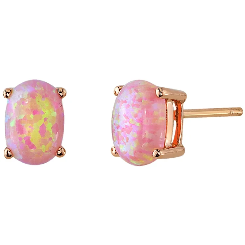 14k Rose Gold Pink Opal Stud Earrings 1 ct Oval Shape