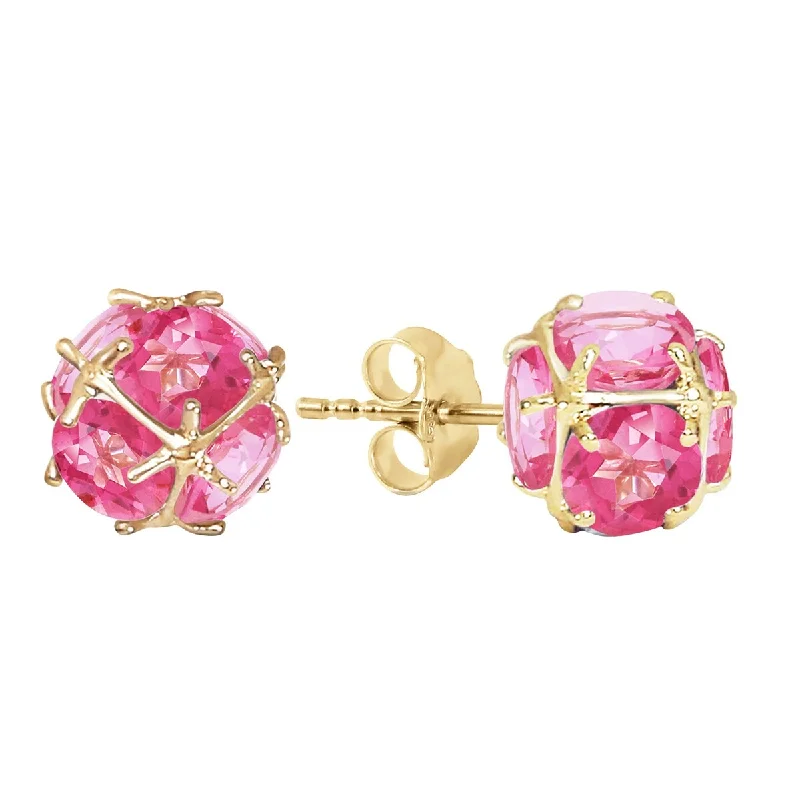 14K Solid Gold Stud Elegant Gemstone Earrings w/ Natural Pink Topaz